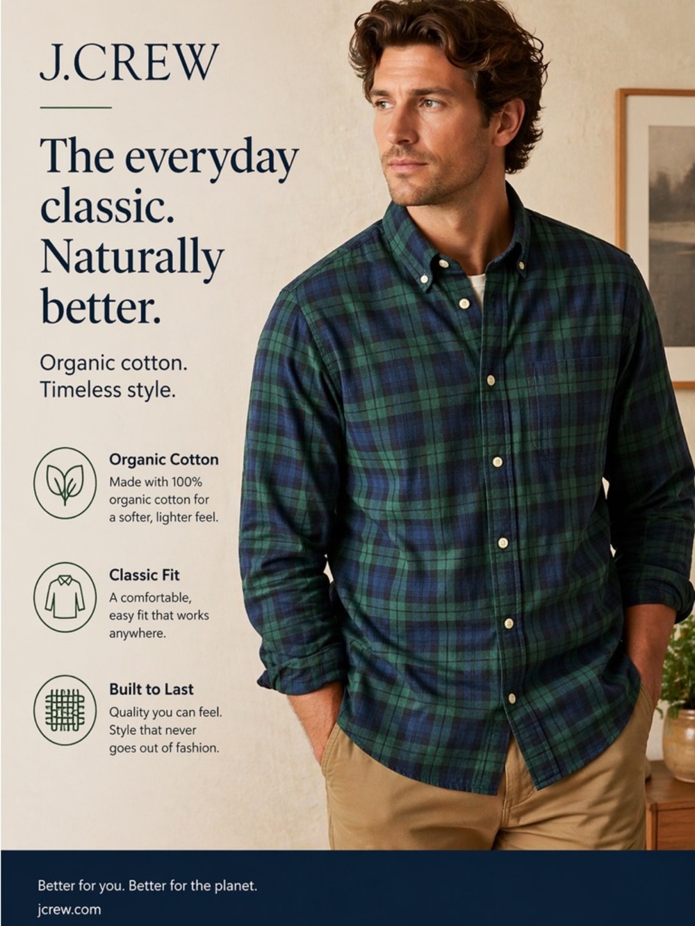 J.crew Classic Green and Navy Plaid Shirt xl‎
